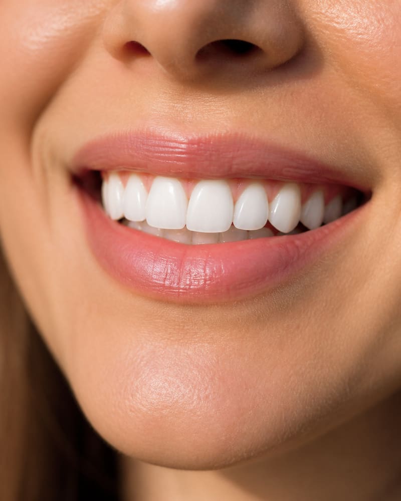 The same smile after whitening, about two shades lighter