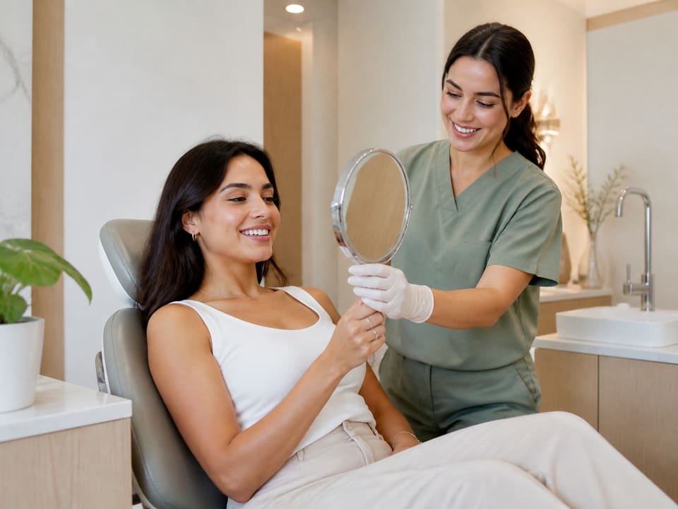 A patient smiling in the chair during a checkup