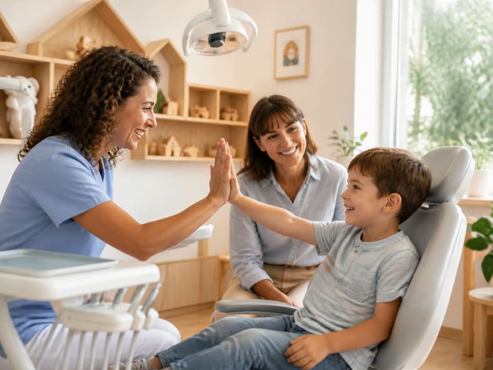 A child laughing with the pediatric dentist
