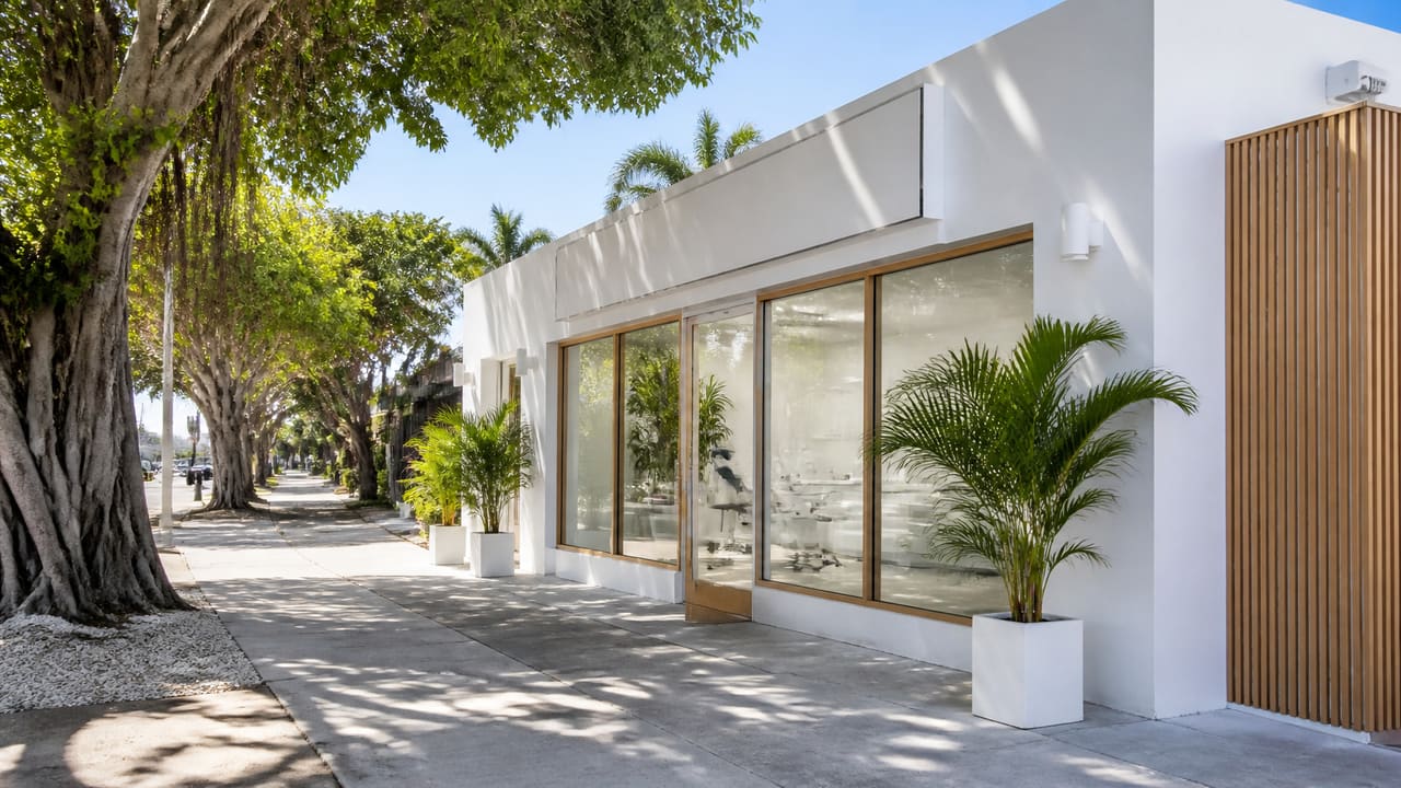 The practice entrance on a tree-lined street in Coral Way, Miami